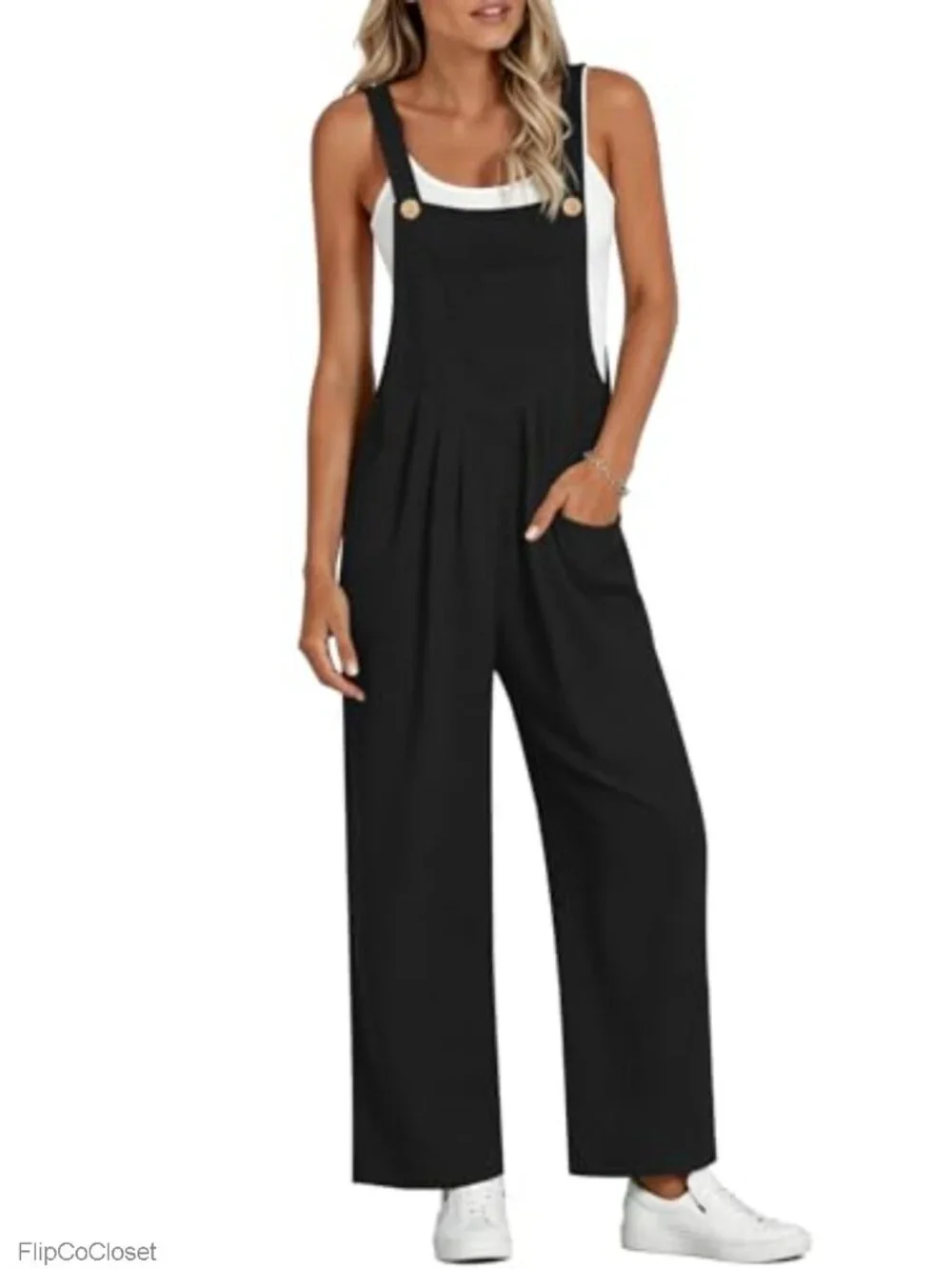 Women's Loose Sleeveless Jumpsuit Romper Overalls with Pockets Adjustable